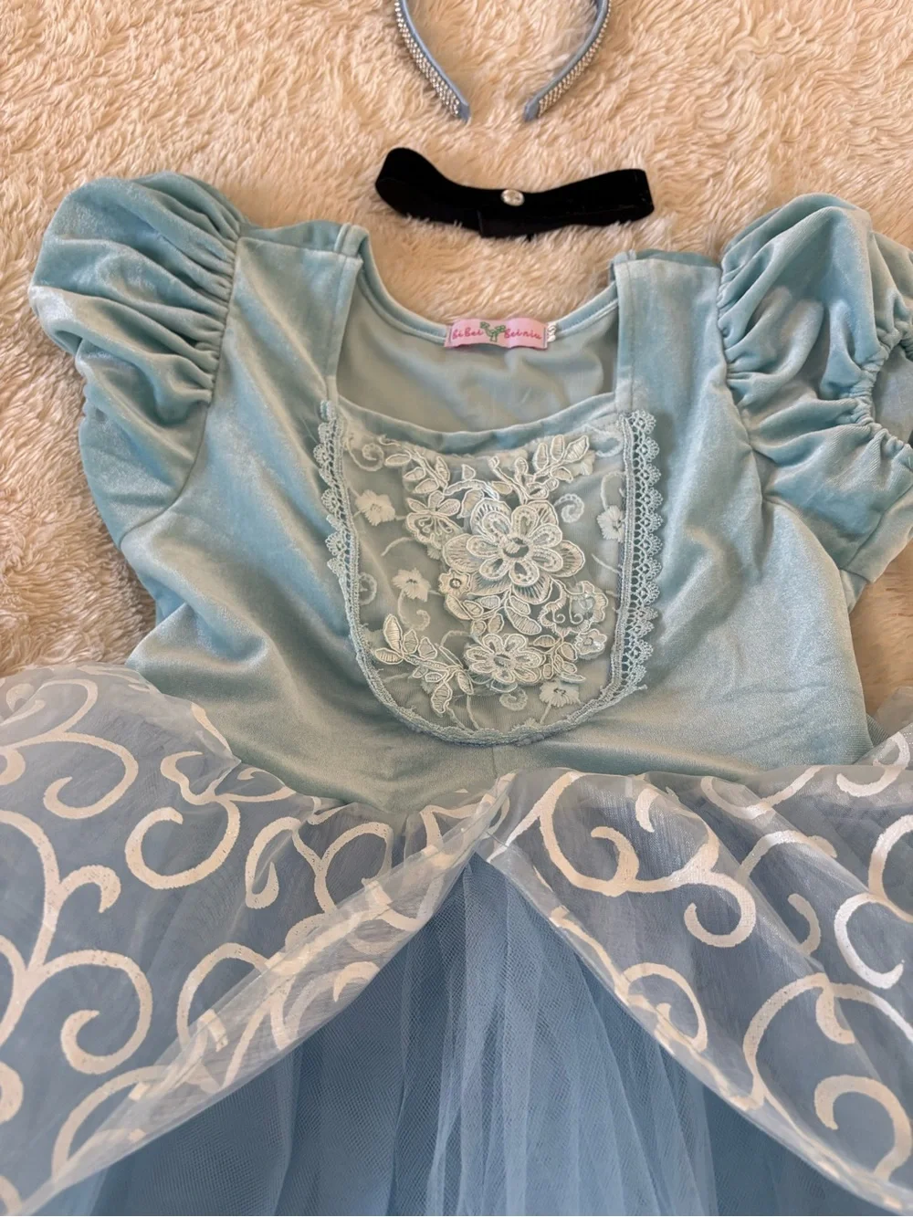 Kids Blue Cinderella Princess dress with Tulle Skirt, choker, headband and shoes
